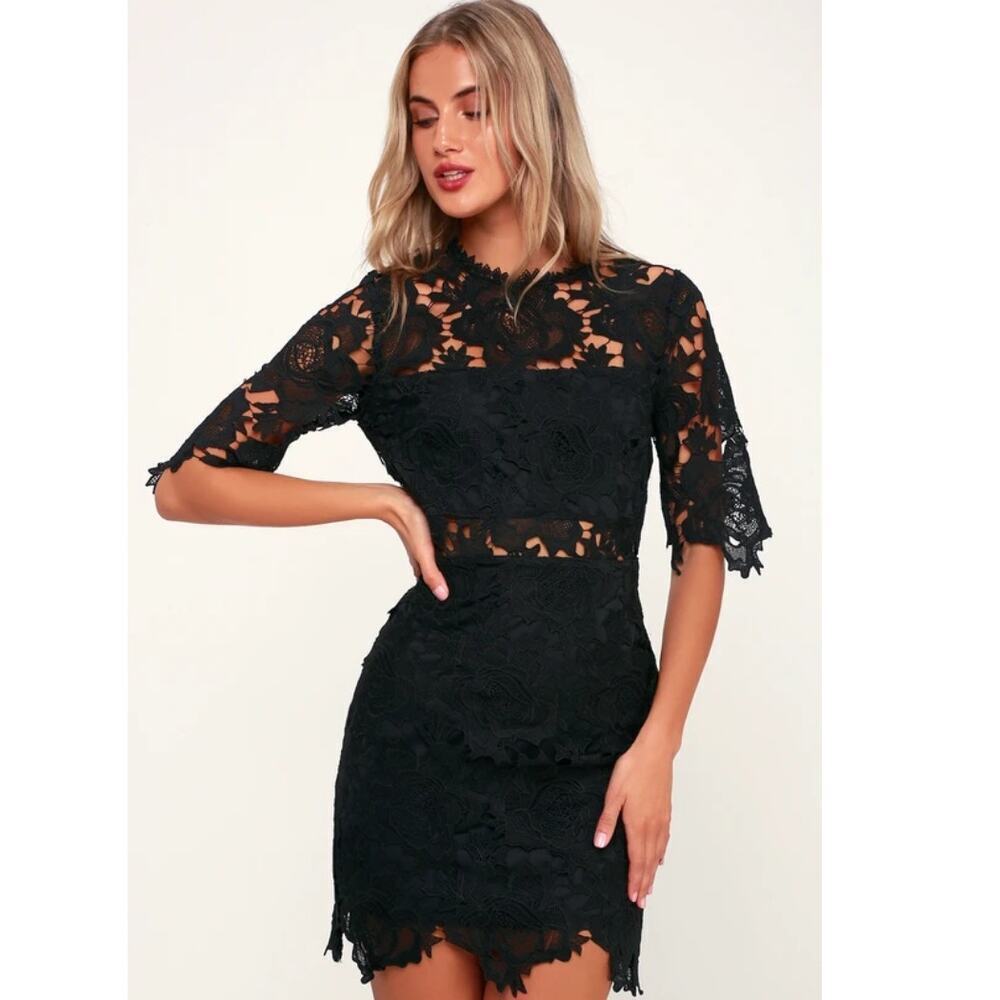 Lulu's Black Lace Mini Dress